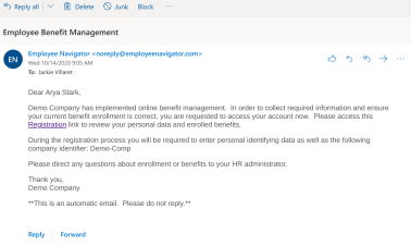 Employee Navigator Welcome Email